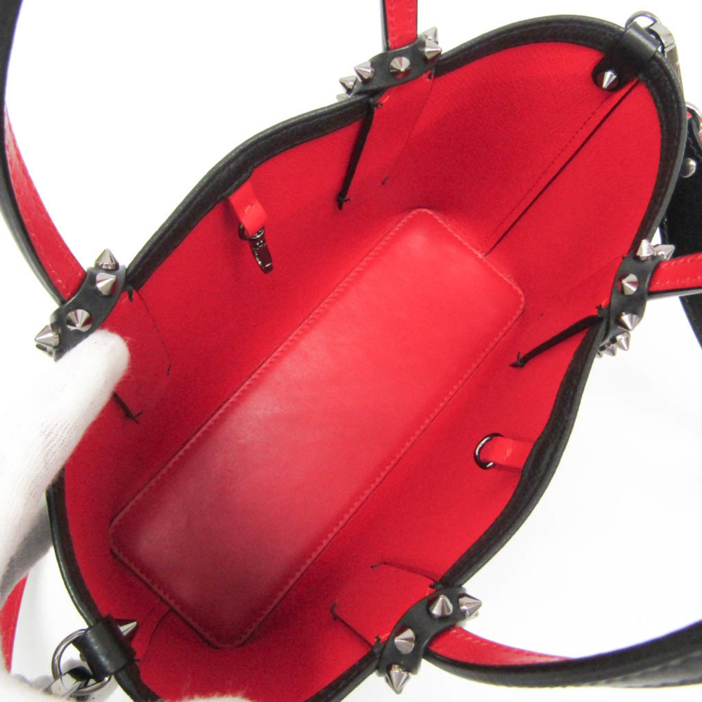CHRISTIAN LOUBOUTIN Leather Handbag Shoulder Bag Black Red Color - Picture 3 of 12